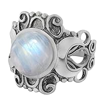 Sterling Silver Large Moonstone Victorian Triple Moon Goddess Ring (Sizes 4-15)