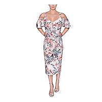 RACHEL Rachel Roy Womens Plus Marcella Cold Shoulder Floral Midi Dress Pink 14W