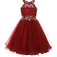 Big Girls Sparkle Rhinestone Halter Junior Bridesmaid Pageant Flower Girl Dress