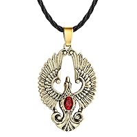 AILUOR Stainless Steel Charm Created Ruby Phoenix Pendant Necklace Scandinavian Antique Gothic Viking Slavic Amulet Bird of Wonder Animal Rope Necklace Fashion Jewelry for Women Men