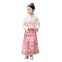 Skirt Set Girls Hanfu Spring and Autumn Chinese Style Vintage Dress Cosplay Horse Face Skirt Long Swing Flowy Skirt