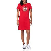Tommy Hilfiger Women's Short Sleeve Metallic Logo Cotton T-Shirt Dress, Scarlet