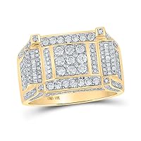 The Diamond Deal 10kt Yellow Gold Mens Round Diamond Square Ring 1-5/8 Cttw