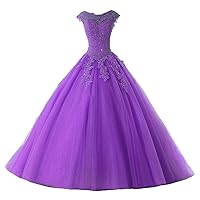 Ball Gown Quinceanera Dresses Lace Appliques Tulle Long Prom Party Gowns Sweet 16 Formal Dress BL01