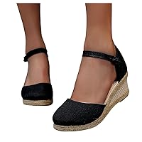 Summer Sandals for Women 2023 Sandals for Women Dressy Heel Platform Espadrille Soft Lace Up Closed Toe Summer Shoes