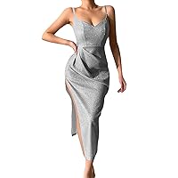 Western Dresses for Women,Hot Night Club Style Luxury Glitter Deep V Sexy Suspender Women Dress Tan Dress