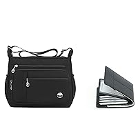A bundling of cross-body shoulder bags and RFID card wallet for ladies(black-small)