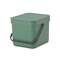 Brabantia Sort & Go Food Waste Bin 6L, Small Countertop Kitchen Compost Caddy with Handle & Removable Lid, Easy Clean, Fixtures included for Wall/Cupboard Mounting, Fir Green