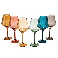 European Style Plastic Crystal, Stemmed Wine Glasses | Set of 6 | Acrylic Glasses Tritan Drinkware, Unbreakable Muted Color Shatterproof BPA-free, Reusable, Outdoor, Pool & Indoor, Hand Wash 15oz Gift