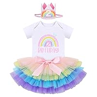 IBTOM CASTLE Rainbow Boho Cake Smash Outfit First Birthday Baby Girl Bohemian Romper+Tutu Skirt+Crown One Dress Photo Shoot