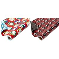 American Greetings Reversible Wrapping Paper Bundle with Kids Christmas and Holiday Plaid Prints (2 Jumbo 30 in. x 70 ft. Rolls, 350 sq ft Total)