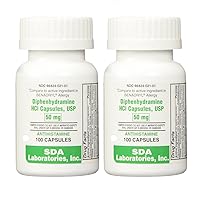 SDA Allergy Relief Diphenhydramine 50mg,100ct Bottle (Pack of 2) for Sneezing, Runny Nose, Itchy Throat, and Watery Eyes