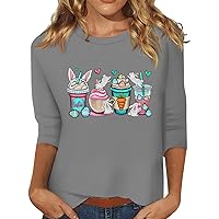 Three Quarter Sleeve Shirt Womens Blouse Round Neck Tunic 2024 Tee Easter Print Summer Trendy Tshirt Casual Casual Tops