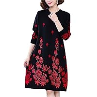 Jacquard Women Dress for Autumn Winter O-Neck Long Sleeve Loose Office Lady Dresses