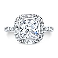 Riya Gems 2 CT Cushion Moissanite Engagement Ring Wedding Eternity Band Vintage Solitaire Halo Setting Silver Jewelry Anniversary Promise Vintage Ring Gift for Her