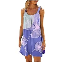 Summer Dresses for Women 2024 Trendy Boho Floral Print Beach Cover Ups Scoop Neck Sleeveless Sundresses Beachwear