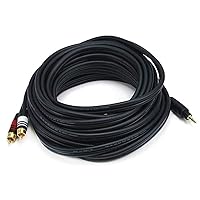 Monoprice Audio Cable - 25 Feet - Black | Premium Stereo Male to 2 RCA Male 22AWG, Gold Plated