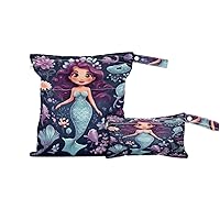 2 Set Ocean Mermaid Wet Dry Bags for Baby Cloth Diapers Waterproof Reusable Storage Bag for Travel,Beach,Pool,Daycare,Stroller,Gym,Laundry,Dirty Clothes,Swimsuits & Wet Clothes, Mermaid Coral Wet Bag