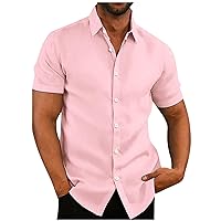 Casual Solid Dress Shirts for Men Button Down Mock Neck Comfortable T-Shirt Short Sleeve Cotton Blend Tee Tops