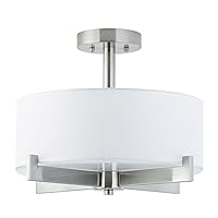 Linea di Liara Allegro Modern Farmhouse Semi Flush Mount Ceiling Light Fixture Brushed Nickel with Fabric Shade Drum Light Fixture Entry Light Fixtures Ceiling Bedroom Flush Mount Light, UL Listed
