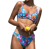 BIKINX Sexy High Cut Blue Floral Bikini Sets Underwire Swimsuits for Women Push Up 2 Piece Bathing Suits