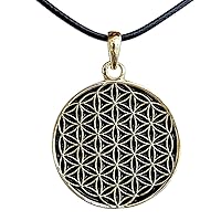 Egyptian Wicca Pagan Jewelry Flower of life Magic Wiccan Key of the Nile Gold Plated Pewter Men's Pendant Necklace Protection Amulet Wealth Money Lucky Charm Safe Travel Talisman w Black Leather Cord