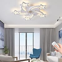 Becailyer Ceiling Fan with Lighting, Modern Remote Control, Dimmable, Star Shape, LED Flush Mount Ceiling Fan, Quiet Fan, Light for Living Room, Bedroom, 29 Inch/White/60W