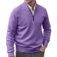 DALIO Men's Quarter Zip Sweater Cable Knit Sweater Mock Neck Polo Sweater Soft Casual Pullover Sweater with Ribbing Edge
