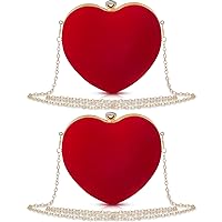 2 Pcs Valentine's Day Velvet Red Heart Clutch Bag Heart Shape Evening Bag Purse Vintage Shoulder Heart Purse Evening Chain Heart Handbag for Valentine's Day Party Wedding Elegant Gift