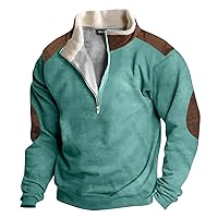 Mens Half Zip Shirt Fleece Mock Neck Pullover Long Sleeve Polo Sweatshirts Color Block Warm Sport Outwear Tops