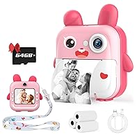 Kids Camera Instant Print, 1080P HD Digital Camera for Kids with 64G SD Card, Selfie&Video Toddler Camera with Zero Ink Print Paper, Christmas Birthday Gifts for 3-12 Year Old Girls&Boys (Pink)