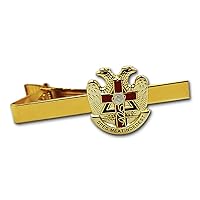 32nd Degree Rose Croix Cross Scottish Rite Masonic Tie Clip - [Gold & Red][2 1/4'' Wide]