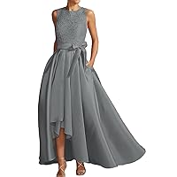 A-Line Elegant Mother of The Bride Dress Jewel Neck Asymmetrical Sleeveless Wedding Guest Dress Pleats Bow 2024