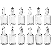 Tezzorio (12 Pack) 6 oz Salad Olive Oil and Vinegar Dispenser, Square Glass Cruet with Stainless Steel Pourer