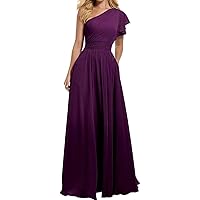 One Shoulder Bridesmaid Dresses Long Asymmetric Prom Evening Party Gown