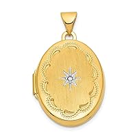 14k With White Rhodium Brushed Diamond Star 21mm Oval Photo Locket Pendant Necklace Jewelry for Women