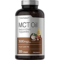Horbaach Keto MCT Oil Capsules 3600mg | 300 Softgels | Coconut Oil Pills | Non-GMO and Gluten Free Formula | High Potency and Value Size Supplement