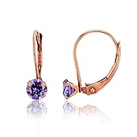 14K Rose Gold 4mm Round Amethyst Martini Leverback Earring