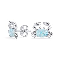 Gemstone Pink Blue White Tropical Vacation Nautical Created Opal Beach Lobster Claw Crab Stud Earrings Pendant For Women .925 Sterling Silver October Birthstone