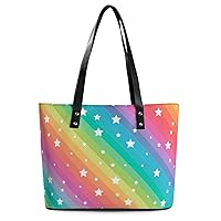 Womens Handbag Stars Rainbow Background Leather Tote Bag Top Handle Satchel Bags For Lady