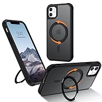 GUAGUA for iPhone 12/12 Pro Case, Compatible with MagSafe [Built-in 360°Rotatable Magnetic Ring Holder] Translucent Matte Shockproof Protective Kickstand Case for iPhone 12/12 Pro 6.1'', Black