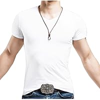 jeansian Men's Casual Slim Fit Short Sleeves V-Neck Tee T-Shirt Tops AMA003