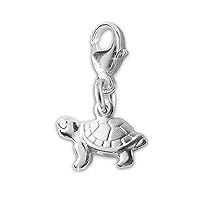 CLEVER SCHMUCK Silver Charm Pendant Mini Turtle 9 mm Plastic and Shiny on Both Sides 925 Sterling Silver in Gift Box, Plastic, No Gemstone