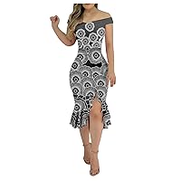 Off Shoulder Dress Ladies Sexy Irregular Hem Casual Backless Sequin Fashion Midi Loose A-Line Outdoor Ruffle Cocktail