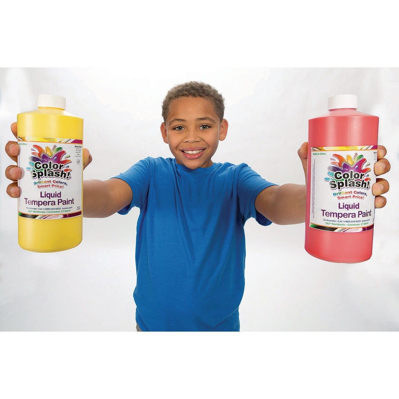 S&S Worldwide Color Splash! Liquid Tempera Bulk Paint, Set of 12 in 11 Bright Colors, 32-oz Easy-Pour Bottles, Great for Arts & Crafts, School, Classroom, Poster Paint, For Kids & Adults, Non-Toxic.