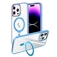 Omorro Compatible with iPhone 14 Pro Max Case with Invisible Ring Holder Kickstand, Military Grade Matte Slim Phone Cover Magnetic Case Shockproof Protective Case Cover for Women Men Blue