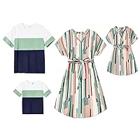 PATPAT Family Matching Outfits Dress Geo Printed V Neck Short-Sleeve Belted Long Dress and T-Shirt Sets