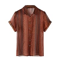 Fashion Printing Shirt Men Transparent Streetwear Short Sleeve Breathable Party Hawaiian Casual Shirts