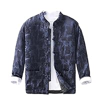 Japanese Retro Men's Button Up Casual Warm Cotton Wadded Jacket Coat Loose Full Chinese Stand Collar Padded Coat