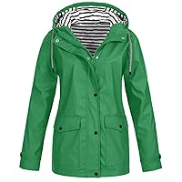 Waterproof Jackets for Women, Women Zip Lining Hooded Jackets with Pockets Solid Color Windbreaker Windproof Coat